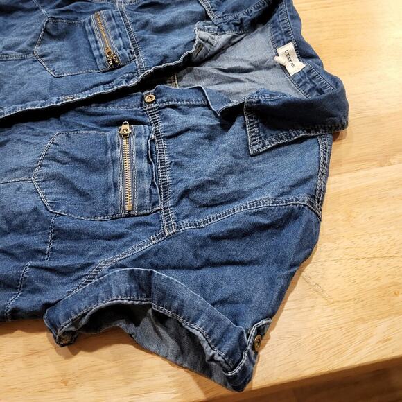 y2k Denim Cest Toi Denim Button Front Cap Sleeve Collared Top Zip Pocket - Picture 5 of 9
